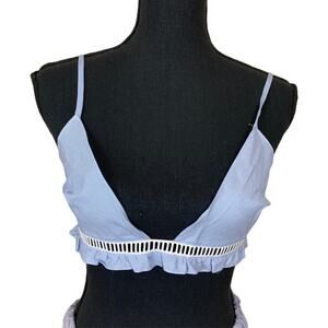 Italian Designer Stripe Cotton Bra Blue White Bralette MEDIUM Sweet Coquette NEW